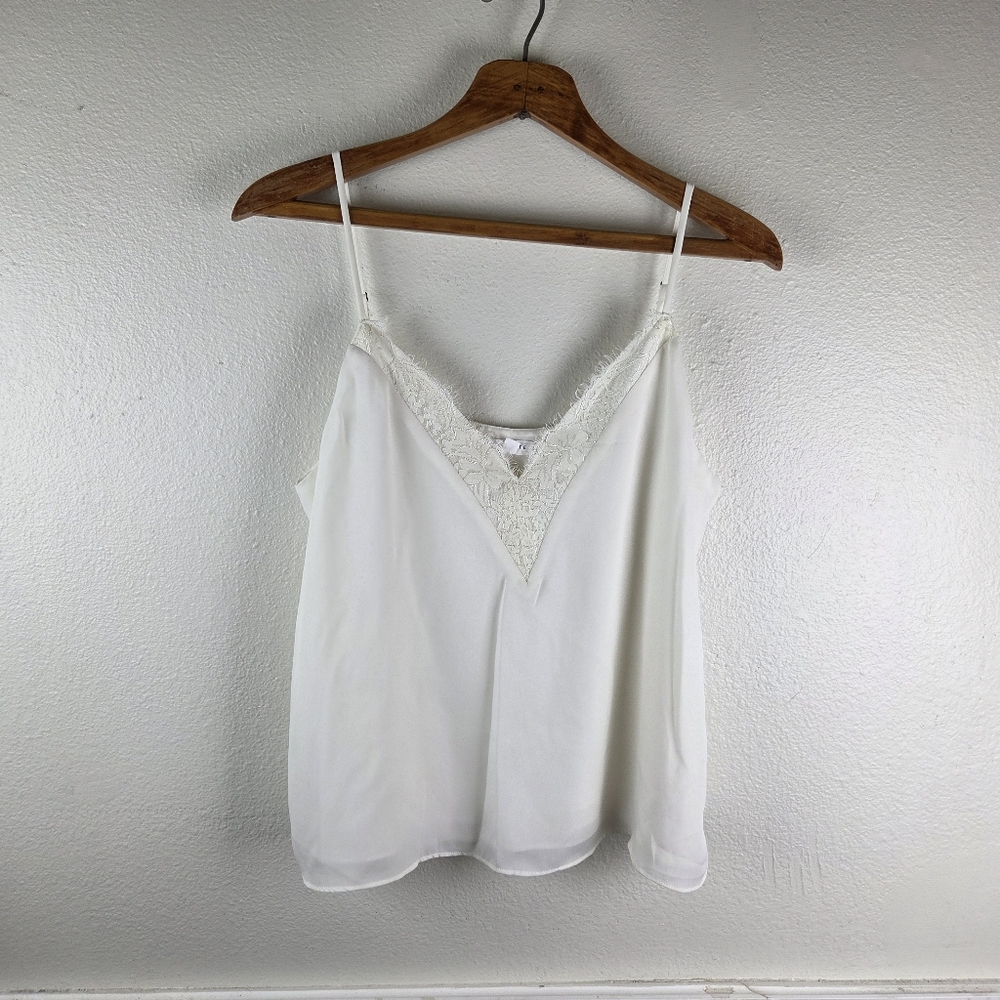 Socialite Women's White Lace Trim V Neck Camisole Tank Top XL Adjustable Straps